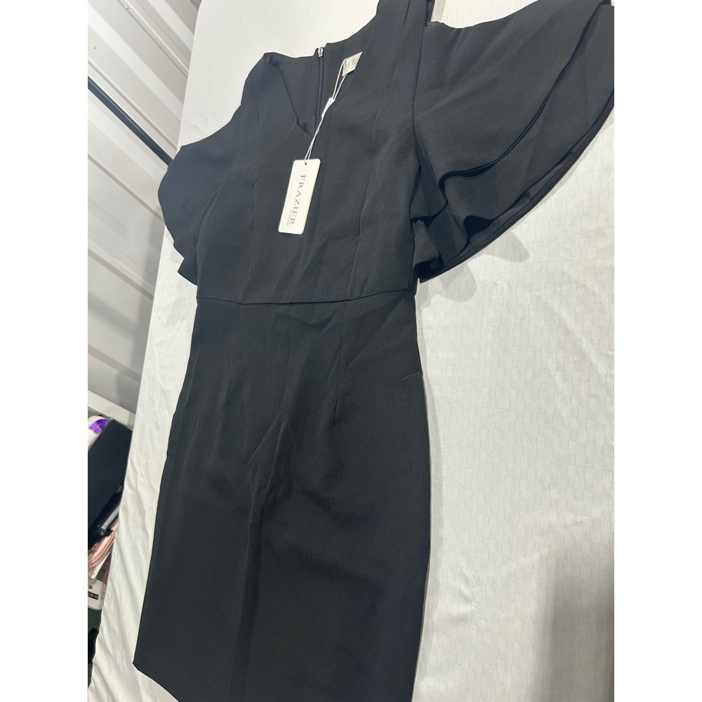 Frazier Boutique Black Cold Shoulder Flutter Sleeve V-Neck Sheath Dress Large